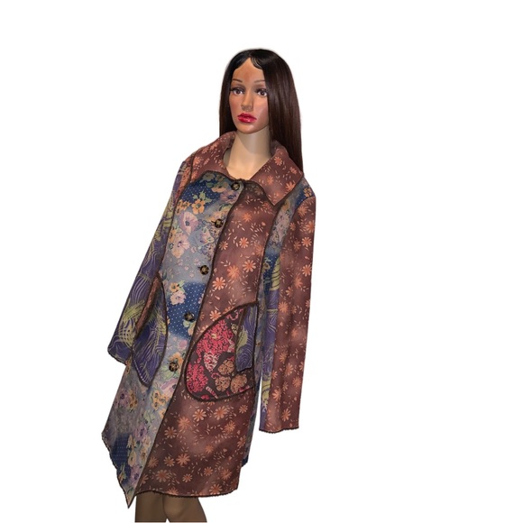 Scared Threads Floral Suede Hip-Length Pea Coat, Size M/L - Picture 3 of 16